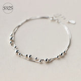 925 Sterling Silver 2ROWS Beads Chain Bracelet LS127