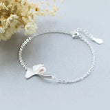 925 Sterling Silver Ginkgo Leaf & Freshwater Pearl Chain Bracelet Charm