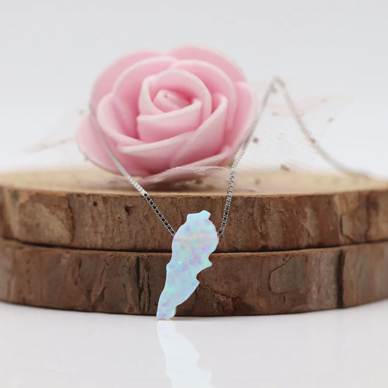 925 Sterling Silver Lebanon Map Opal Necklace