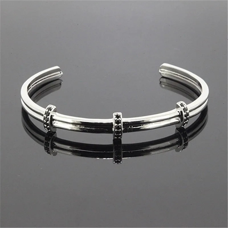 Anil Arjandas Men Bracelet Rose CZ Paved Charm Open Bangle