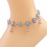 Antique Silver Boho Flower Anklets for Women Beach Foot Jewelry
