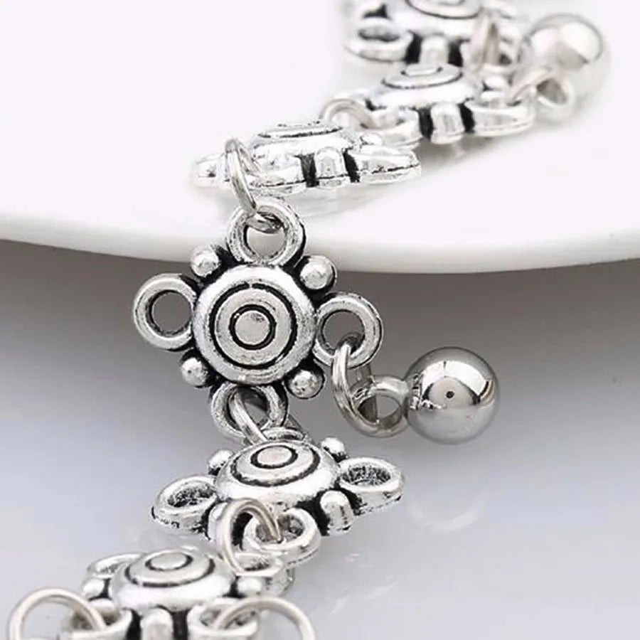 Antique Silver Boho Flower Anklets for Women Beach Foot Jewelry