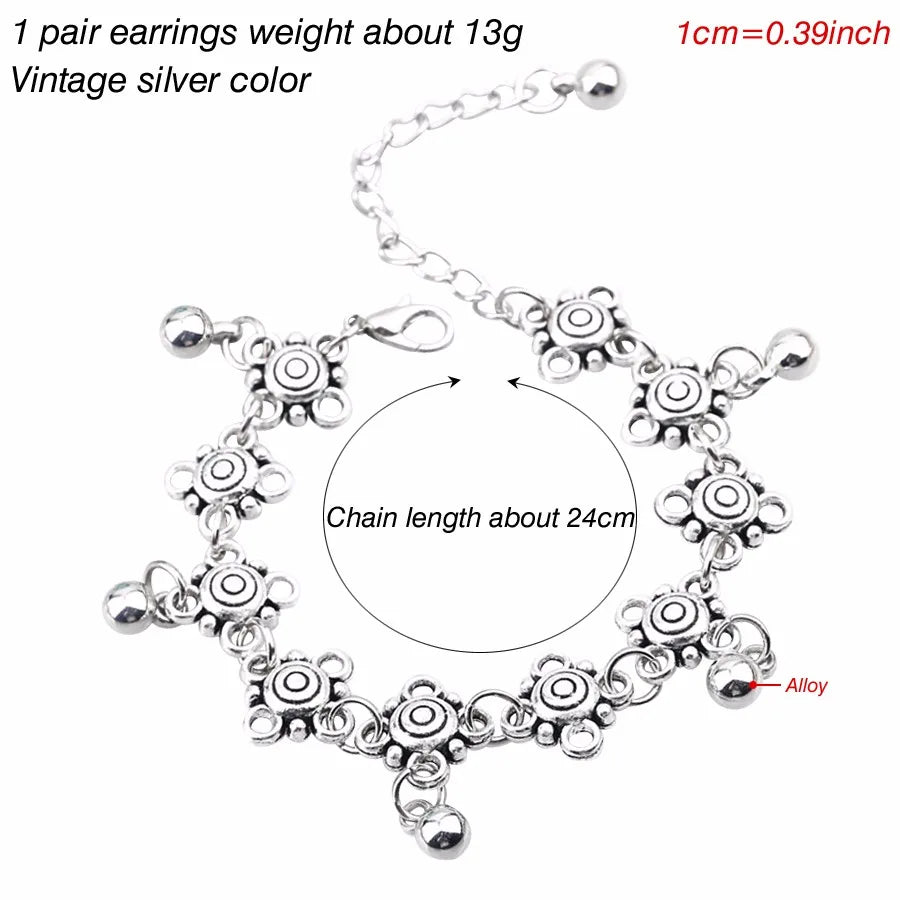 Antique Silver Boho Flower Anklets for Women Beach Foot Jewelry