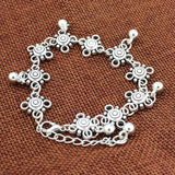 Antique Silver Boho Flower Anklets for Women Beach Foot Jewelry