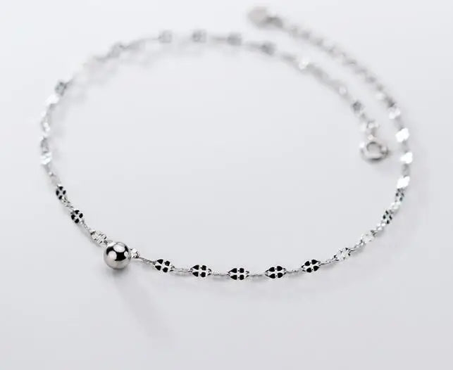 925 Silver White Round Ball Lucky Anklet Bracelet GTLS912