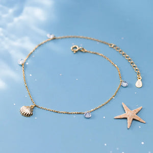 925 Silver White SHELL Anklet Bracelet with Crystals GTLS913