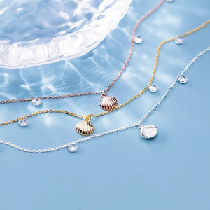 925 Silver White SHELL Anklet Bracelet with Crystals GTLS913