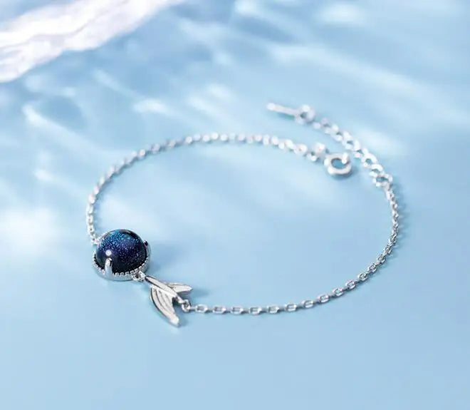 925 Sterling Silver White Crystal Mermaid Fishtail Chain Bracelet