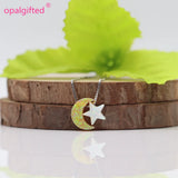 925 Sterling Silver Moon Star Necklace with Fire Opal, Women's Jewelry