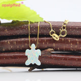 Green Synthetic Turtle Opal Pendant Necklace Chain for Women