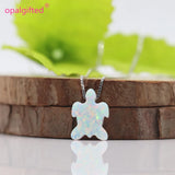 Green Synthetic Turtle Opal Pendant Necklace Chain for Women