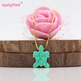 Green Synthetic Turtle Opal Pendant Necklace Chain for Women