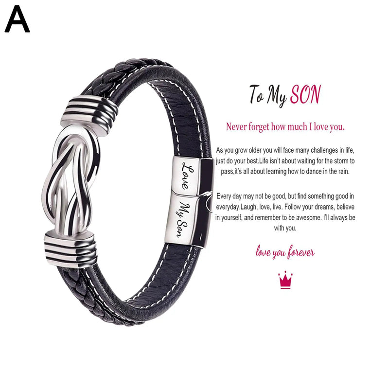 Mom And Son Grandson Linked Together Leather Bracelet