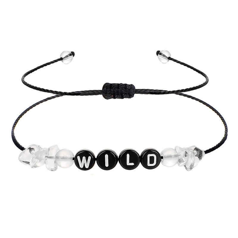 Rope Braided Bracelet Letters Gem Stone Chip Beads Bracelet