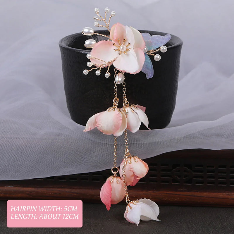 Children's Fringed Silk Flower Hair Clip Chinese Clothes Accessories