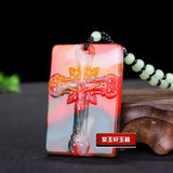 Colorful Jade Cross Pendant Necklace Hand-Carved Luck Amulet Sweater Chain