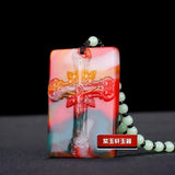 Colorful Jade Cross Pendant Necklace Hand-Carved Luck Amulet Sweater Chain