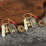 Chinese Zodiac Brass Gourd Five Emperors Money Keychain Fengshui Pendant