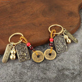 Chinese Zodiac Brass Gourd Five Emperors Money Keychain Fengshui Pendant