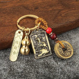 Chinese Zodiac Brass Gourd Five Emperors Money Keychain Fengshui Pendant