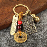 Chinese Zodiac Brass Gourd Five Emperors Money Keychain Fengshui Pendant