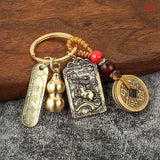 Chinese Zodiac Brass Gourd Five Emperors Money Keychain Fengshui Pendant