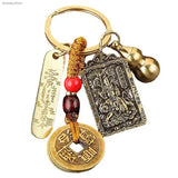 Chinese Zodiac Brass Gourd Five Emperors Money Keychain Fengshui Pendant