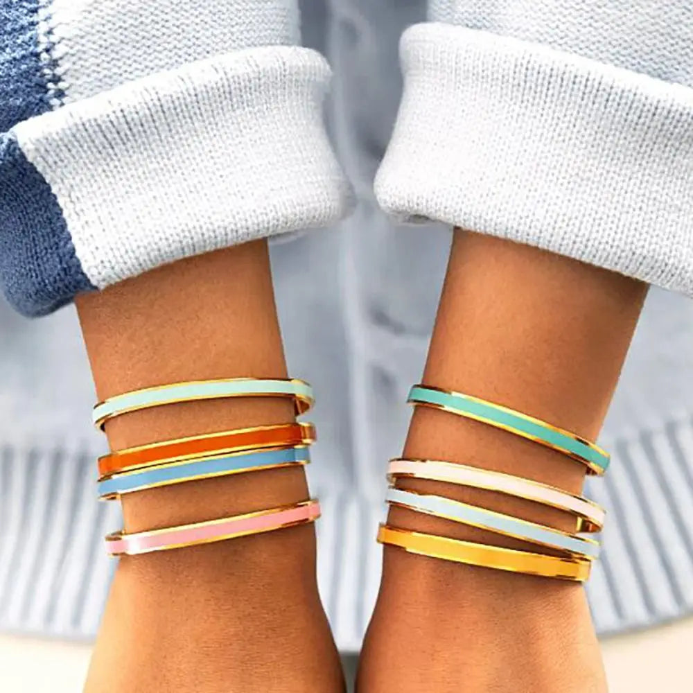 Colorful Enamel Stainless Steel Bangles Bracelets for Women