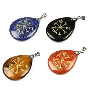 Compass Guardian Vegvisir Symbol Stone Agates Pendant DIY Necklace Wicca