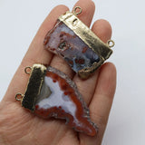 Double Hole Red Agate Stone Pendant DIY Necklace Making 30x40-45x55mm