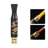Ebony Carving Dragon Smoke Pipe Bit Straight Filter Wooden Tobacco Holder