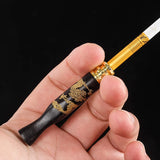 Ebony Carving Dragon Smoke Pipe Bit Straight Filter Wooden Tobacco Holder
