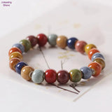 Ethnic Style Glaze Ceramic Beaded Bracelet Multicolor Elastic Love