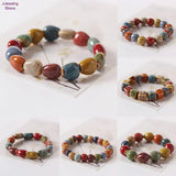 Ethnic Style Glaze Ceramic Beaded Bracelet Multicolor Elastic Love