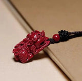 Cinnabar Jade Pixiu Pendant Necklace Hand-Carved Healing Luck Gift