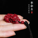 Cinnabar Jade Pixiu Pendant Necklace Hand-Carved Healing Luck Gift