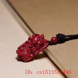 Cinnabar Jade Pixiu Pendant Necklace Hand-Carved Healing Luck Gift