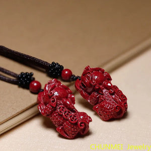 Cinnabar Jade Pendant Necklace Chinese Hand-Carved Retro Jewellery