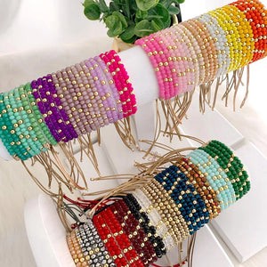 Colorful 4mm Glass Crystal Beaded Bracelet for Women Girls Adjustable