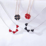 Double Side Four Heart Clover Necklace Love Folding Pendant Clover Chain