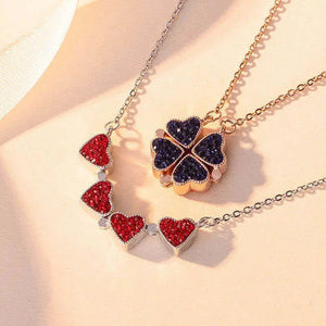 Double Side Four Heart Clover Necklace Love Folding Pendant Clover Chain