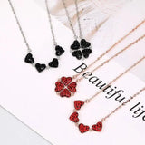 Double Side Four Heart Clover Necklace Love Folding Pendant Clover Chain