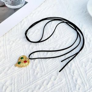 Irregular Love Heart Pendant Necklace Collar Choker Bowknot Neck Tie Rope Chain