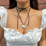 Irregular Love Heart Pendant Necklace Collar Choker Bowknot Neck Tie Rope Chain