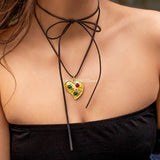 Irregular Love Heart Pendant Necklace Collar Choker Bowknot Neck Tie Rope Chain