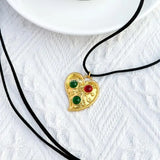 Irregular Love Heart Pendant Necklace Collar Choker Bowknot Neck Tie Rope Chain