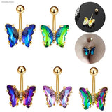 Butterfly Flower Zircon Pendant Belly Button Ring Navel Piercing