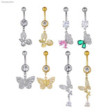 Butterfly Flower Zircon Pendant Belly Button Ring Navel Piercing