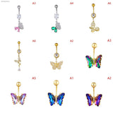 Butterfly Flower Zircon Pendant Belly Button Ring Navel Piercing