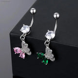 Butterfly Flower Zircon Pendant Belly Button Ring Navel Piercing